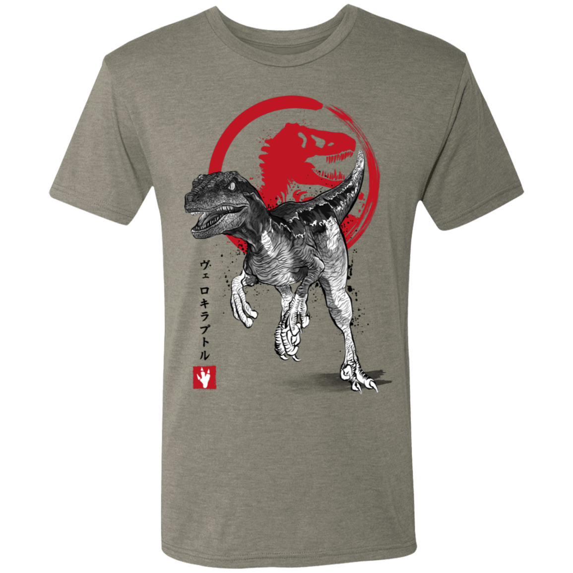 T-Shirts Venetian Grey / S Velociraptor sumi-e Men's Triblend T-Shirt