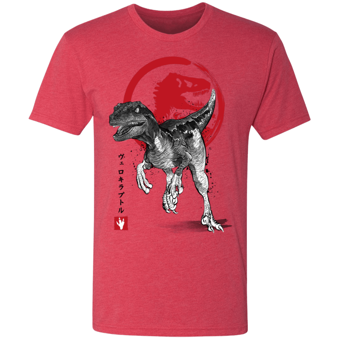 T-Shirts Vintage Red / S Velociraptor sumi-e Men's Triblend T-Shirt