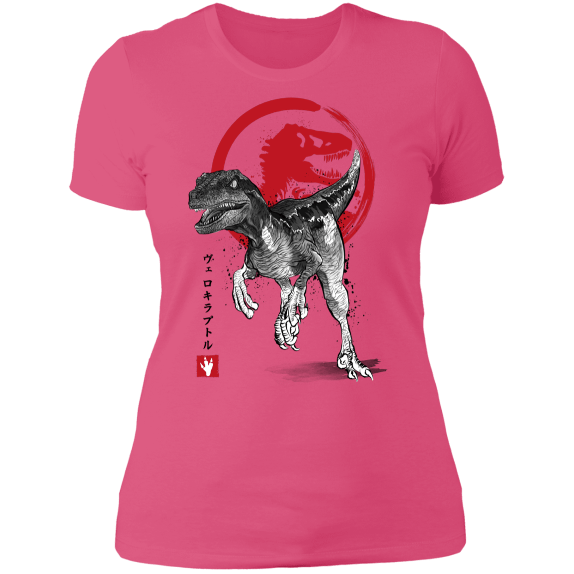 T-Shirts Hot Pink / S Velociraptor sumi-e Women's Premium T-Shirt