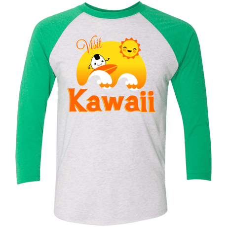 T-Shirts Heather White/Envy / X-Small Visit Kawaii Men's Triblend 3/4 Sleeve