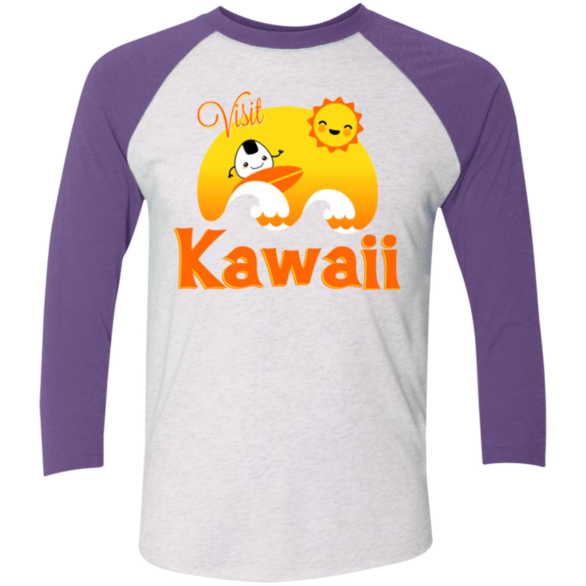 T-Shirts Heather White/Purple Rush / X-Small Visit Kawaii Men's Triblend 3/4 Sleeve