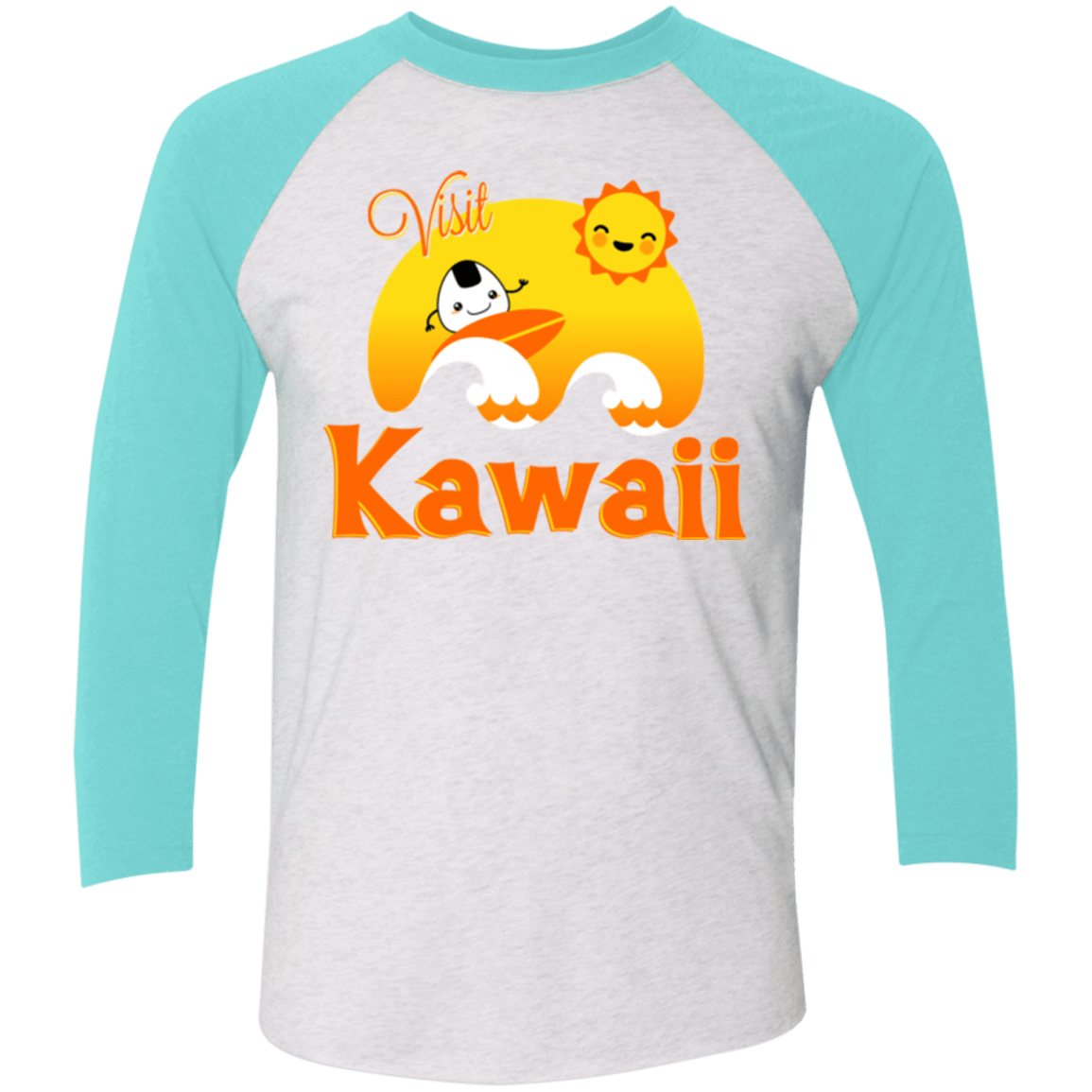 T-Shirts Heather White/Tahiti Blue / X-Small Visit Kawaii Men's Triblend 3/4 Sleeve