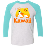 T-Shirts Heather White/Tahiti Blue / X-Small Visit Kawaii Men's Triblend 3/4 Sleeve