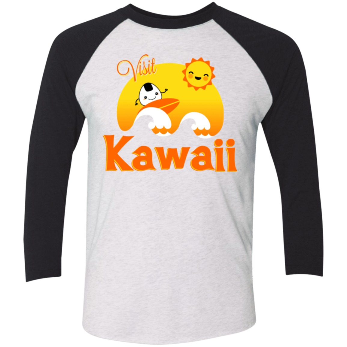 T-Shirts Heather White/Vintage Black / X-Small Visit Kawaii Men's Triblend 3/4 Sleeve