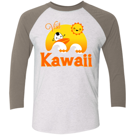 T-Shirts Heather White/Vintage Grey / X-Small Visit Kawaii Men's Triblend 3/4 Sleeve