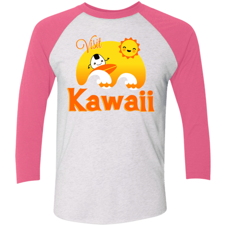 T-Shirts Heather White/Vintage Pink / X-Small Visit Kawaii Men's Triblend 3/4 Sleeve