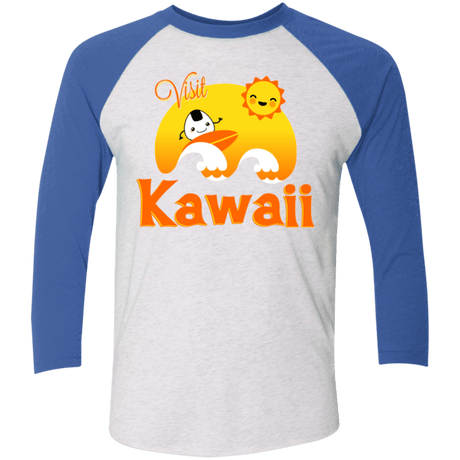 T-Shirts Heather White/Vintage Royal / X-Small Visit Kawaii Men's Triblend 3/4 Sleeve