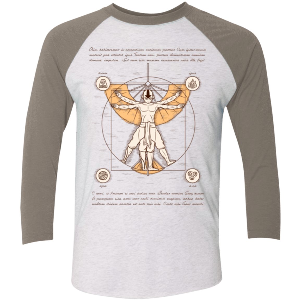 T-Shirts Heather White/Vintage Grey / X-Small Vitruvian Aang (1) Men's Triblend 3/4 Sleeve