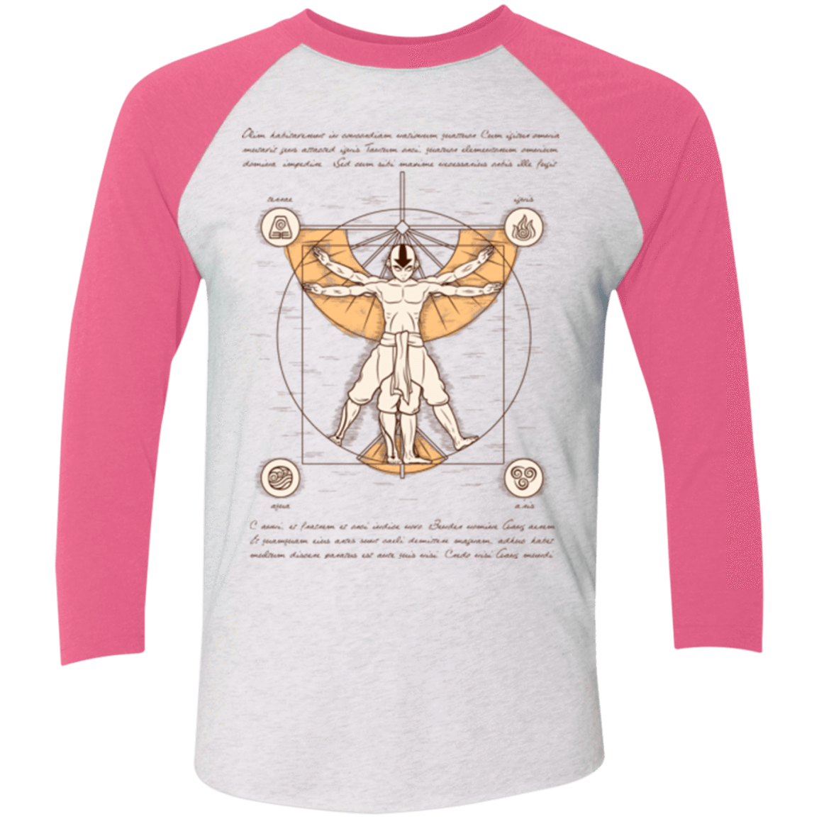 T-Shirts Heather White/Vintage Pink / X-Small Vitruvian Aang (1) Men's Triblend 3/4 Sleeve