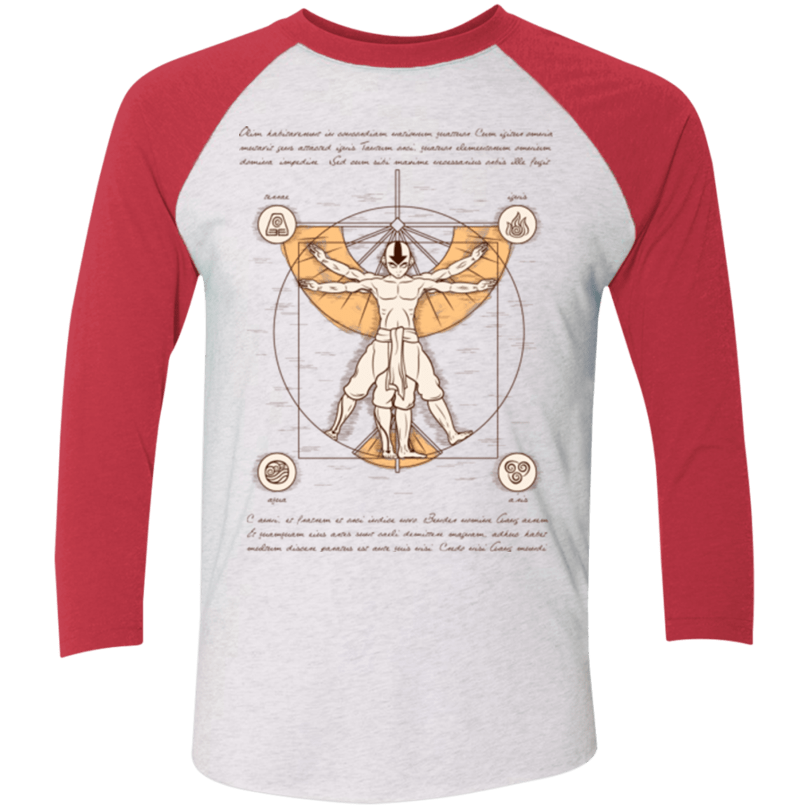 T-Shirts Heather White/Vintage Red / X-Small Vitruvian Aang (1) Men's Triblend 3/4 Sleeve