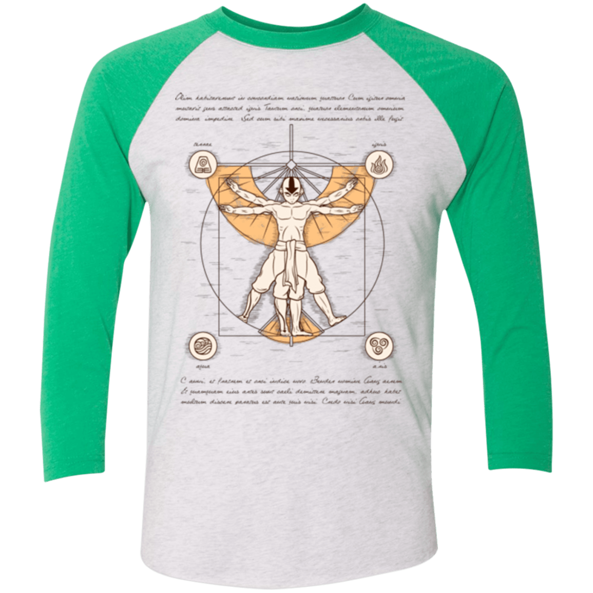T-Shirts Heather White/Envy / X-Small Vitruvian Aang Men's Triblend 3/4 Sleeve