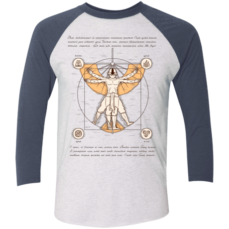 T-Shirts Heather White/Indigo / X-Small Vitruvian Aang Men's Triblend 3/4 Sleeve
