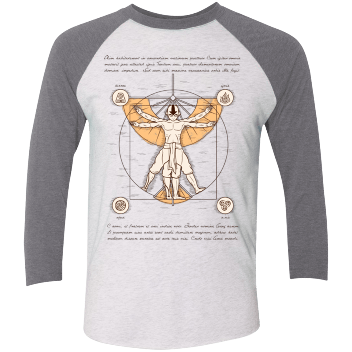 T-Shirts Heather White/Premium Heather / X-Small Vitruvian Aang Men's Triblend 3/4 Sleeve