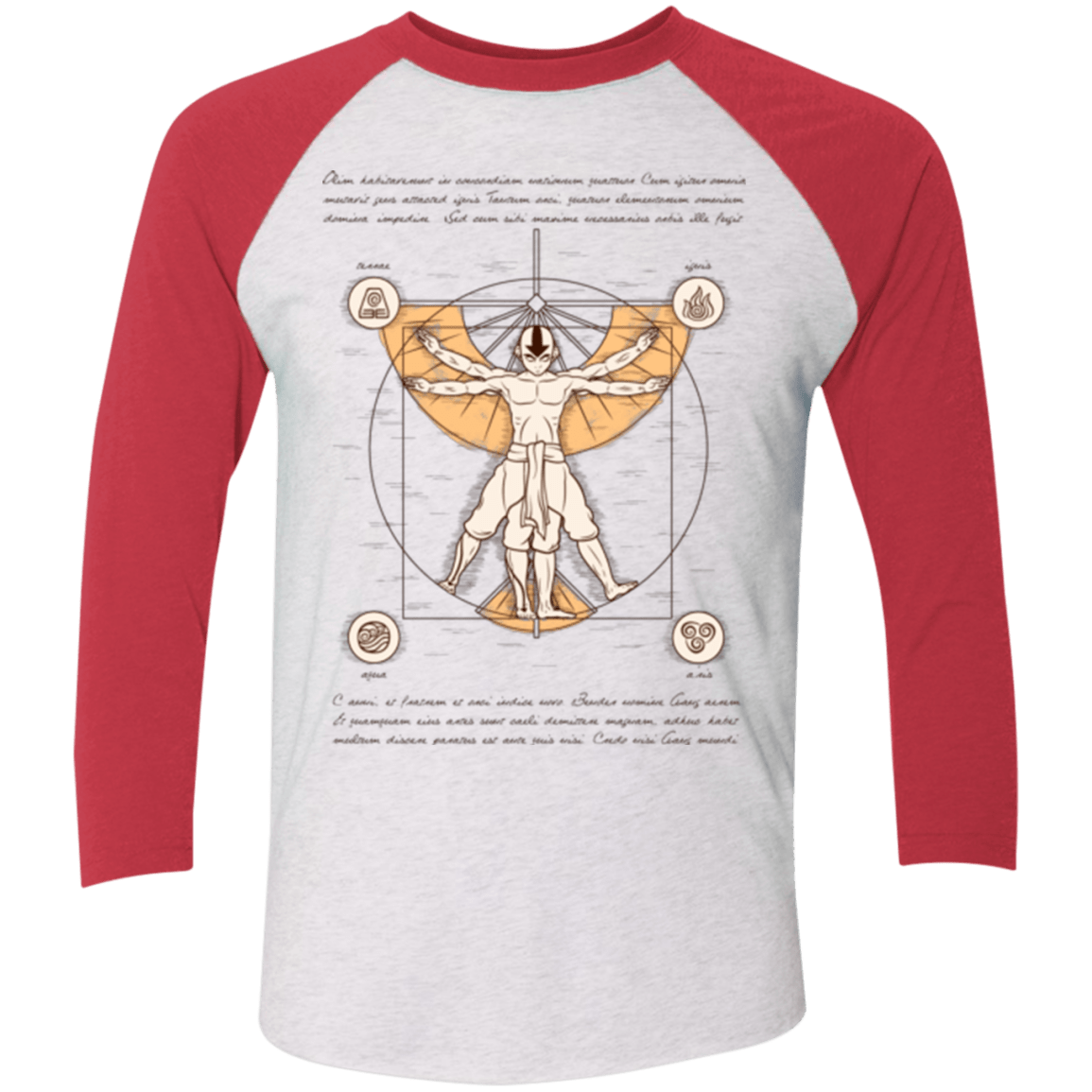 T-Shirts Heather White/Vintage Red / X-Small Vitruvian Aang Men's Triblend 3/4 Sleeve