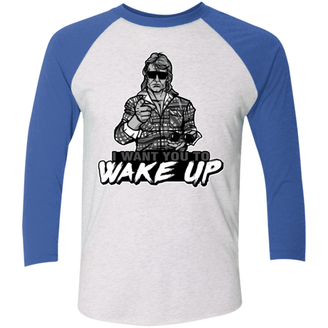 T-Shirts Heather White/Vintage Royal / X-Small Wake Up Triblend 3/4 Sleeve