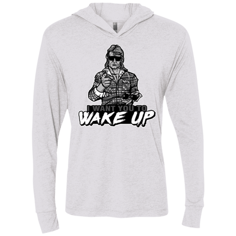 T-Shirts Heather White / X-Small Wake Up Triblend Long Sleeve Hoodie Tee