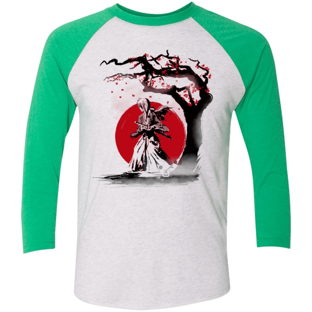 T-Shirts Heather White/Envy / X-Small wandering samurai Men's Triblend 3/4 Sleeve