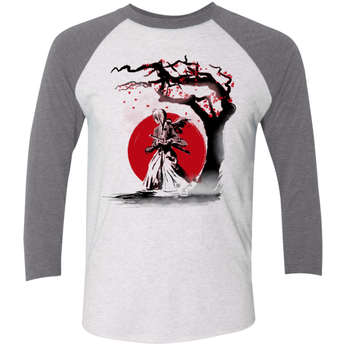 T-Shirts Heather White/Premium Heather / X-Small wandering samurai Men's Triblend 3/4 Sleeve