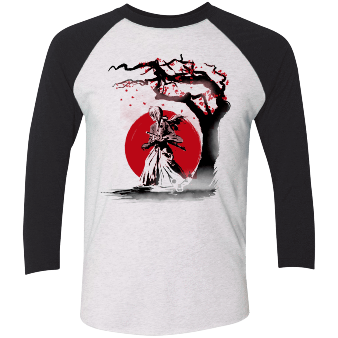 T-Shirts Heather White/Vintage Black / X-Small wandering samurai Men's Triblend 3/4 Sleeve