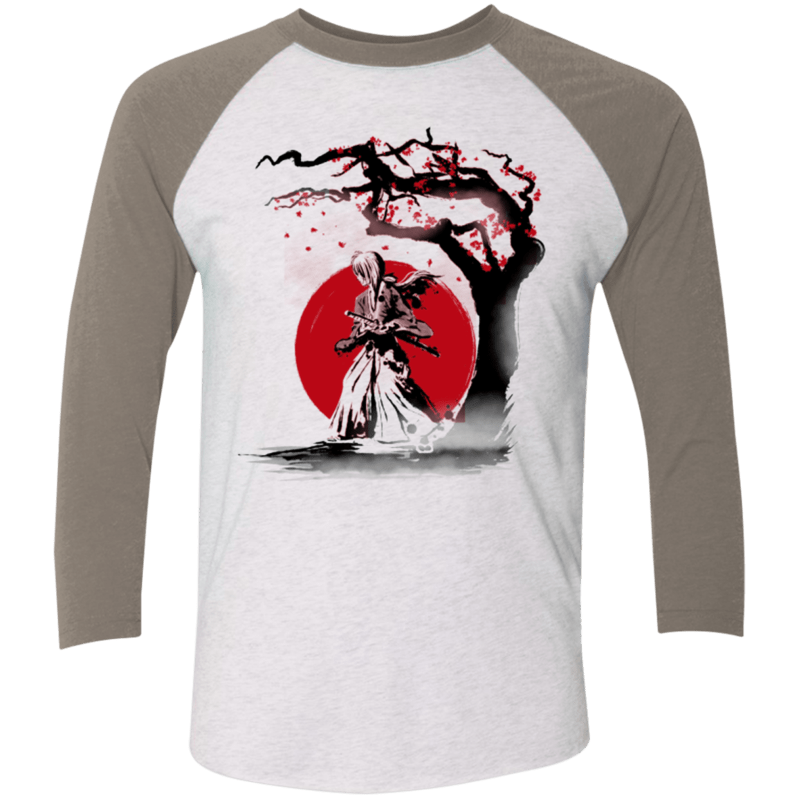 T-Shirts Heather White/Vintage Grey / X-Small wandering samurai Men's Triblend 3/4 Sleeve