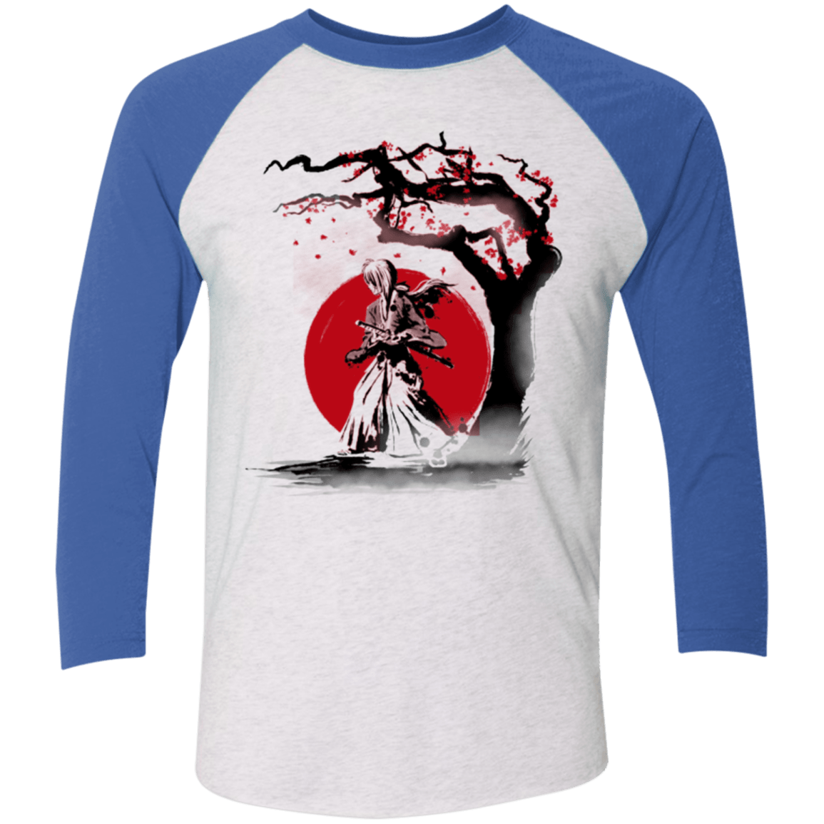 T-Shirts Heather White/Vintage Royal / X-Small wandering samurai Men's Triblend 3/4 Sleeve