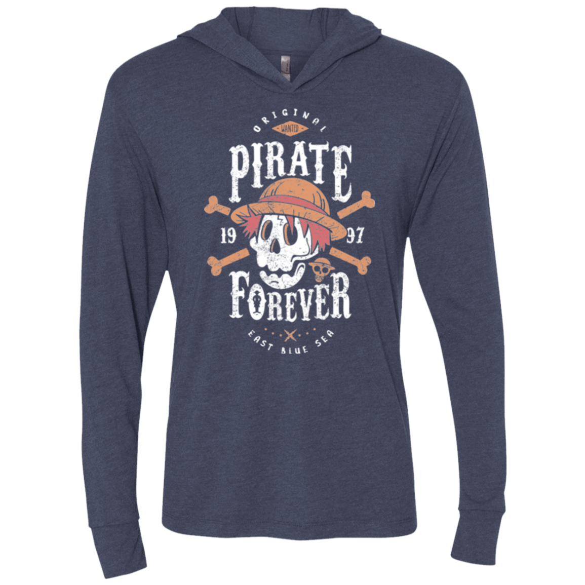 T-Shirts Vintage Navy / X-Small Wanted Pirate Forever Triblend Long Sleeve Hoodie Tee