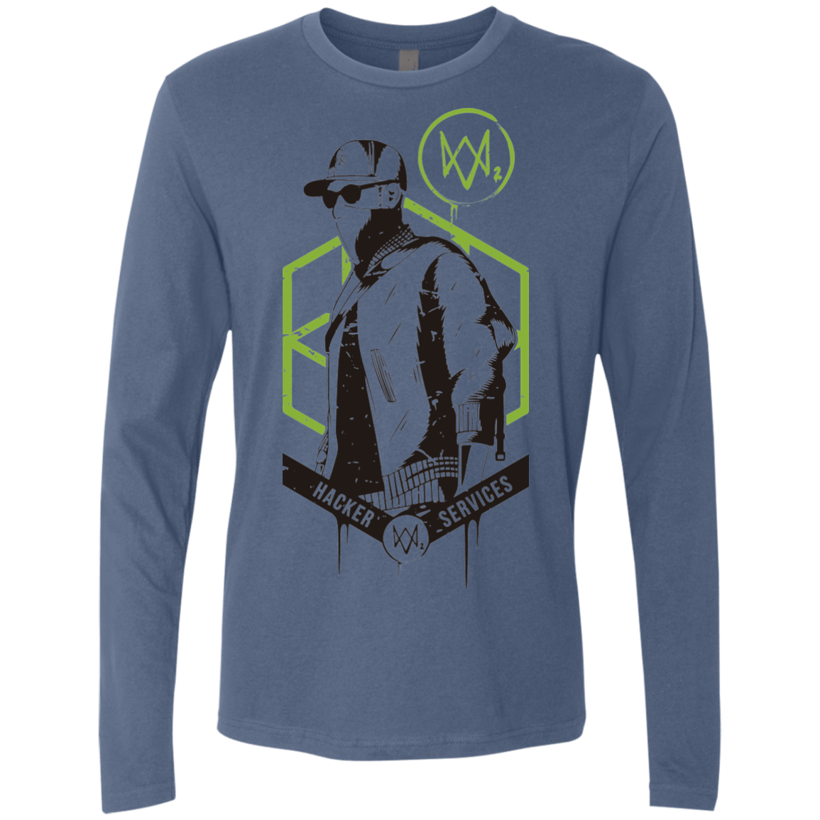 T-Shirts Indigo / Small Watch Dogs 2 Hacker Services Men's Premium Long Sleeve