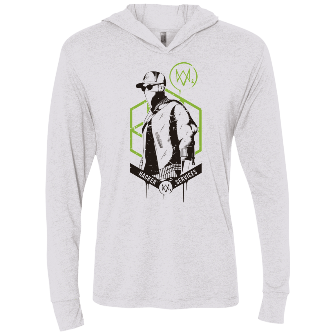 T-Shirts Heather White / X-Small Watch Dogs 2 Hacker Services Triblend Long Sleeve Hoodie Tee