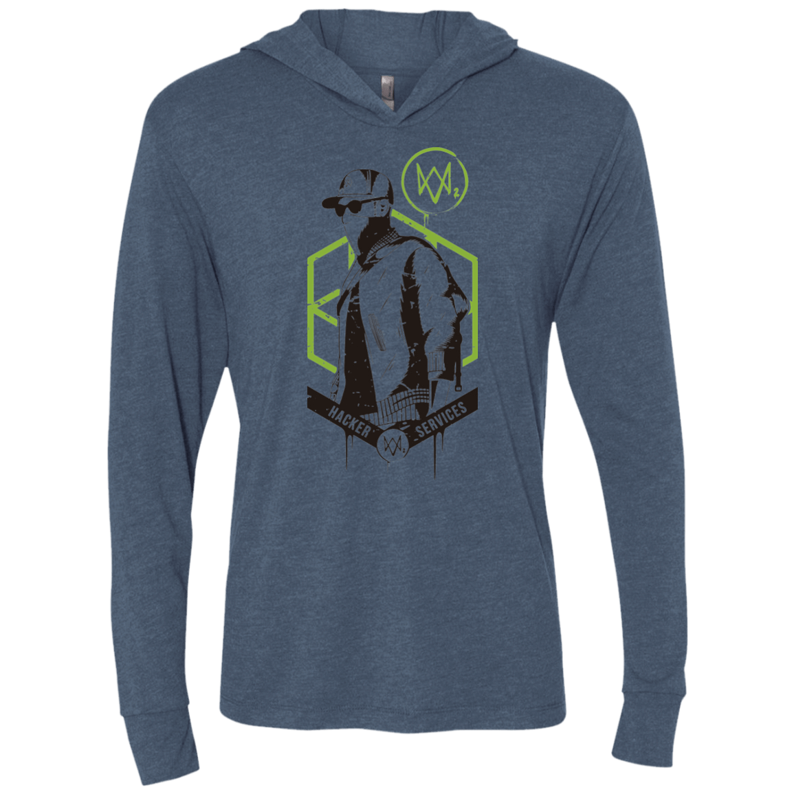 T-Shirts Indigo / X-Small Watch Dogs 2 Hacker Services Triblend Long Sleeve Hoodie Tee