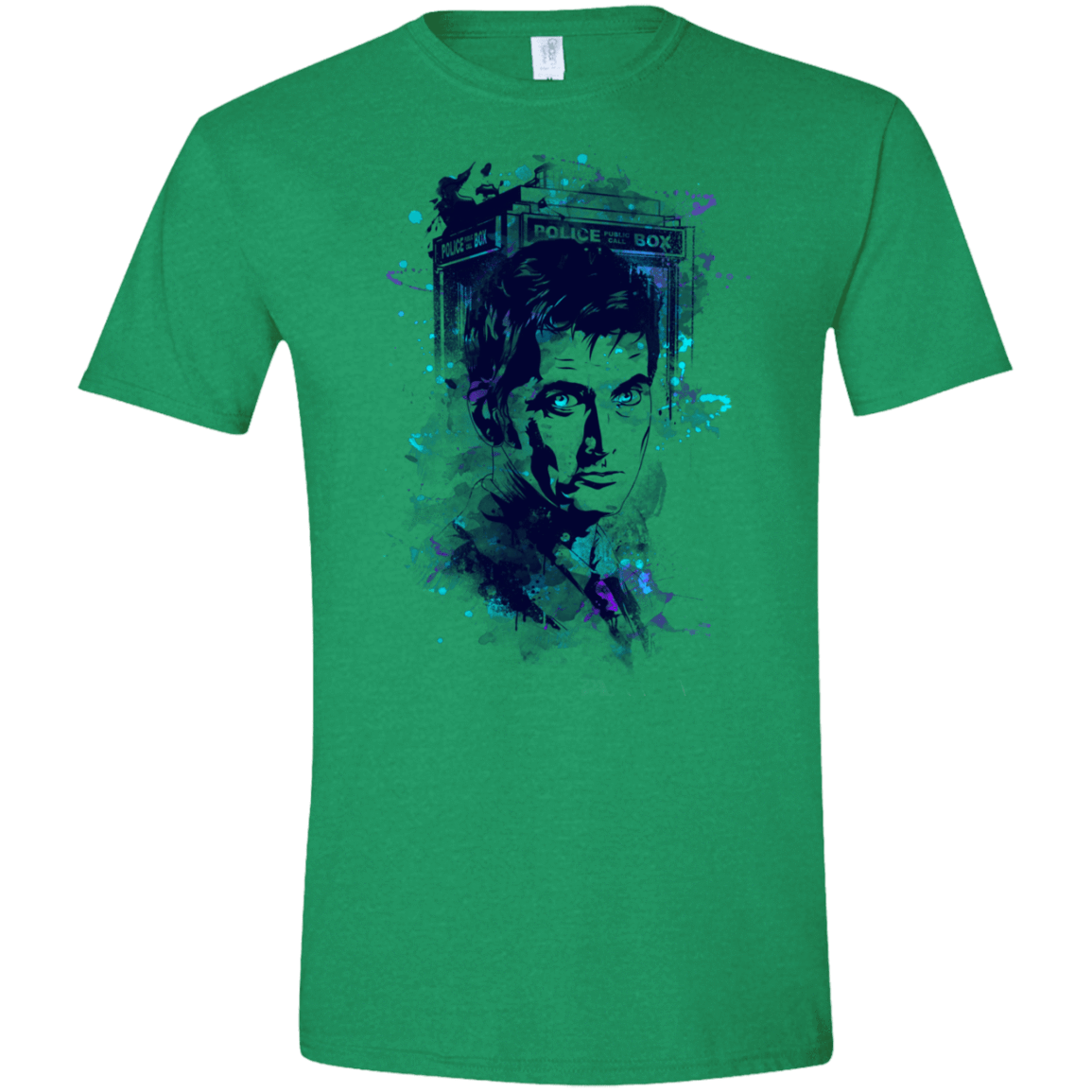 T-Shirts Heather Irish Green / S Water Colors Tenth Doctor Men's Semi-Fitted Softstyle