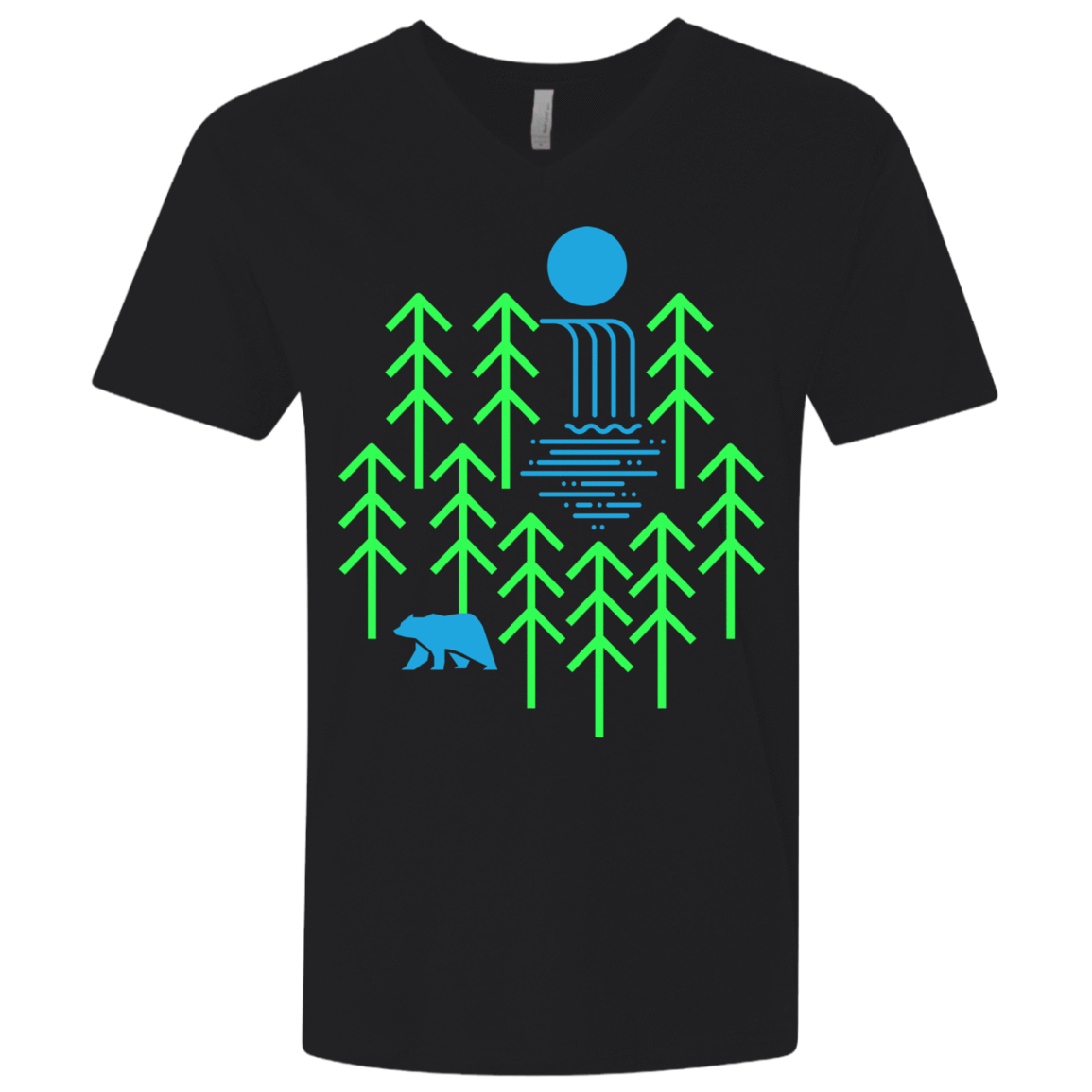 T-Shirts Black / X-Small Waterfall Lake Men's Premium V-Neck