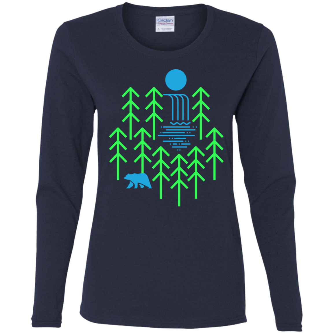 T-Shirts Navy / S Waterfall Lake Women's Long Sleeve T-Shirt