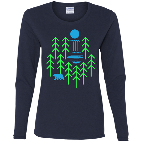 T-Shirts Navy / S Waterfall Lake Women's Long Sleeve T-Shirt