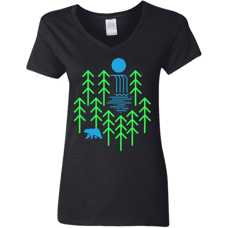 T-Shirts Black / S Waterfall Lake Women's V-Neck T-Shirt