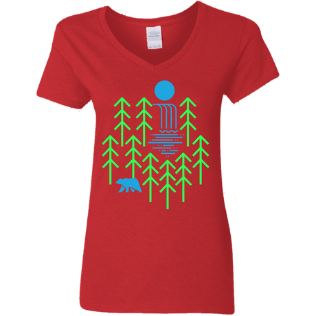 T-Shirts Red / S Waterfall Lake Women's V-Neck T-Shirt