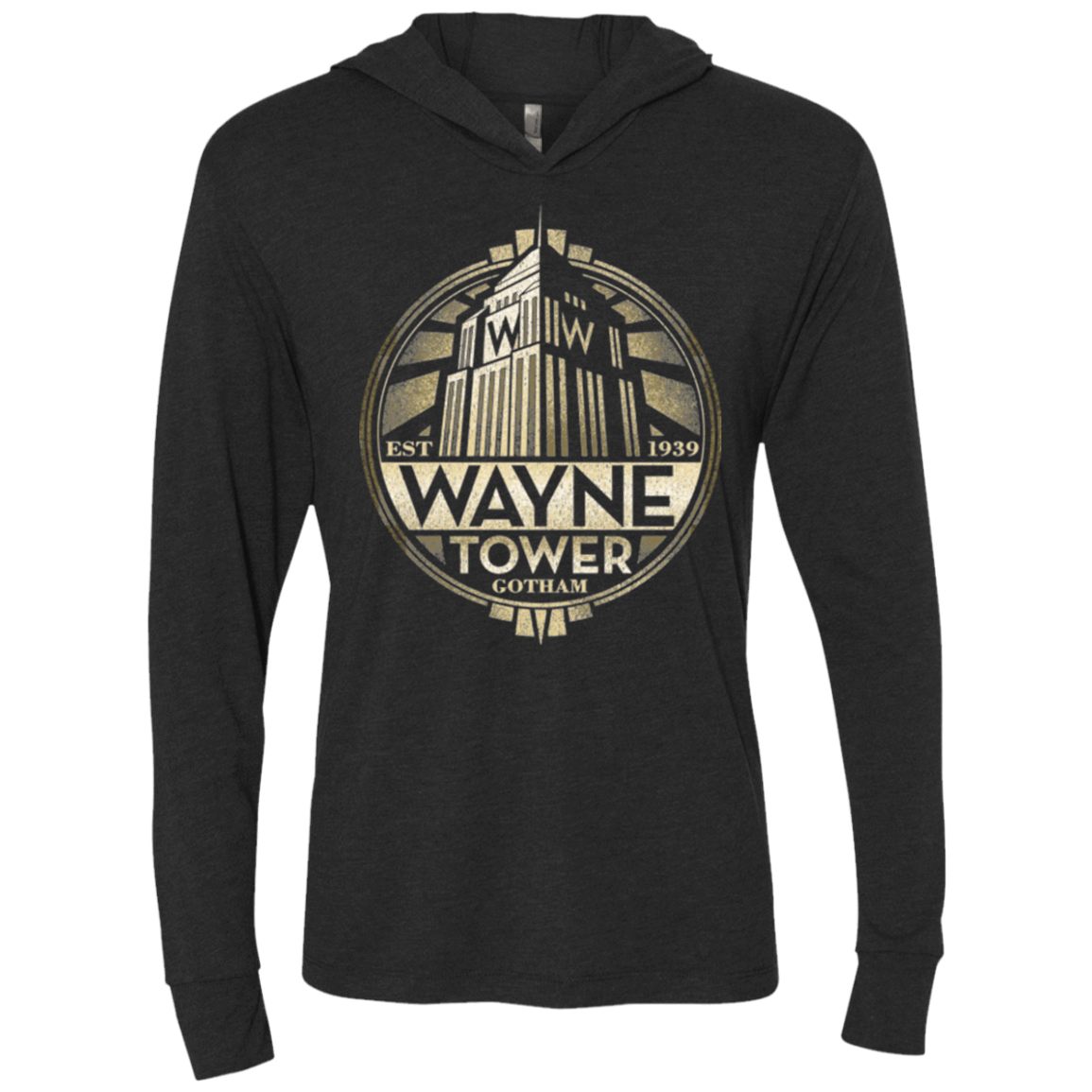 T-Shirts Vintage Black / X-Small Wayne Tower Triblend Long Sleeve Hoodie Tee