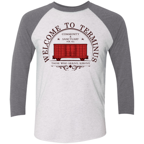 T-Shirts Heather White/Premium Heather / X-Small Welcome to Terminus Men's Triblend 3/4 Sleeve