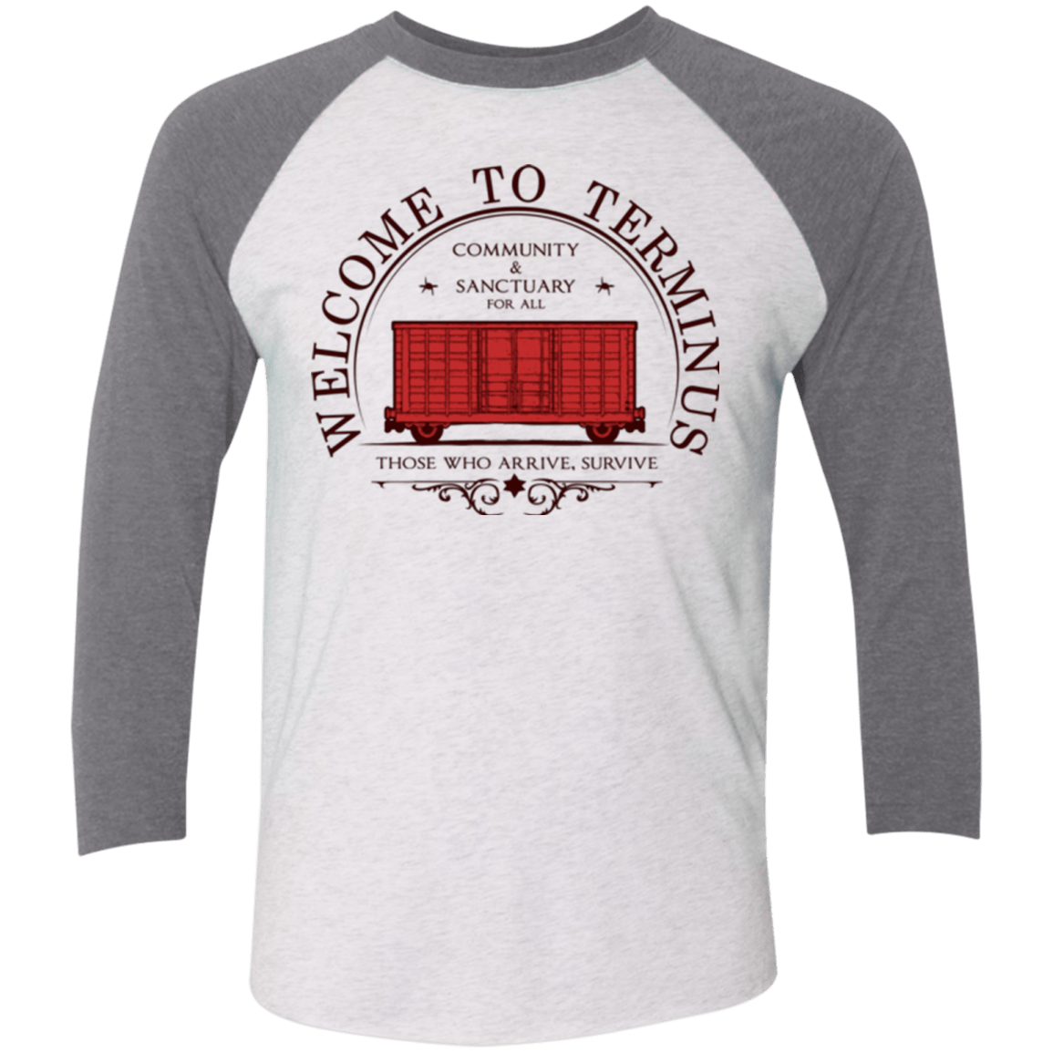 T-Shirts Heather White/Premium Heather / X-Small Welcome to Terminus Men's Triblend 3/4 Sleeve