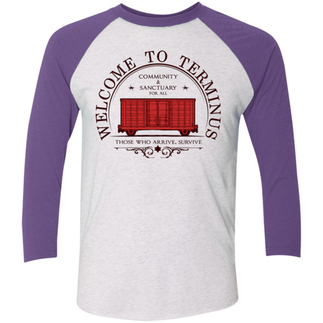 T-Shirts Heather White/Purple Rush / X-Small Welcome to Terminus Men's Triblend 3/4 Sleeve