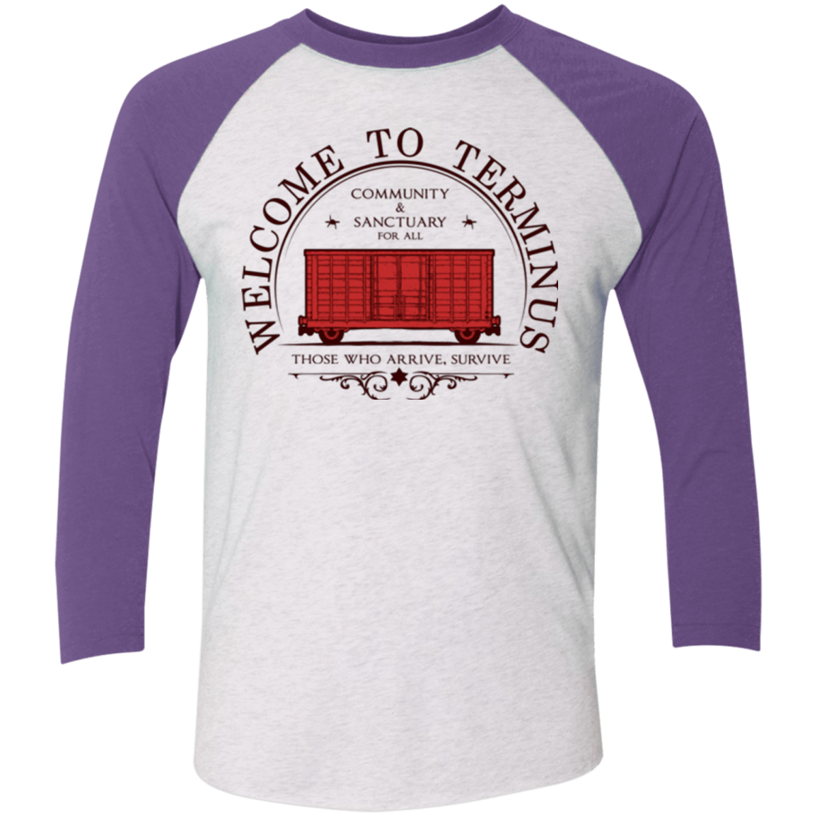 T-Shirts Heather White/Purple Rush / X-Small Welcome to Terminus Men's Triblend 3/4 Sleeve