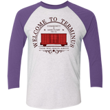 T-Shirts Heather White/Purple Rush / X-Small Welcome to Terminus Men's Triblend 3/4 Sleeve