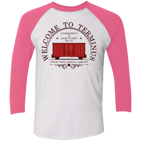 T-Shirts Heather White/Vintage Pink / X-Small Welcome to Terminus Men's Triblend 3/4 Sleeve