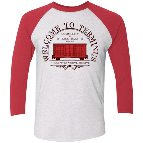 T-Shirts Heather White/Vintage Red / X-Small Welcome to Terminus Men's Triblend 3/4 Sleeve