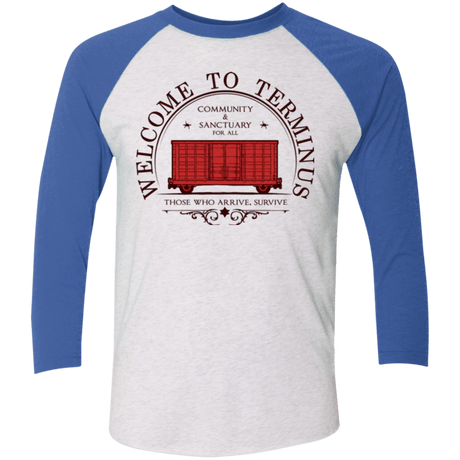 T-Shirts Heather White/Vintage Royal / X-Small Welcome to Terminus Men's Triblend 3/4 Sleeve