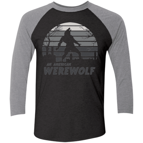 T-Shirts Vintage Black/Premium Heather / X-Small Werewolf Sun Set Men's Triblend 3/4 Sleeve