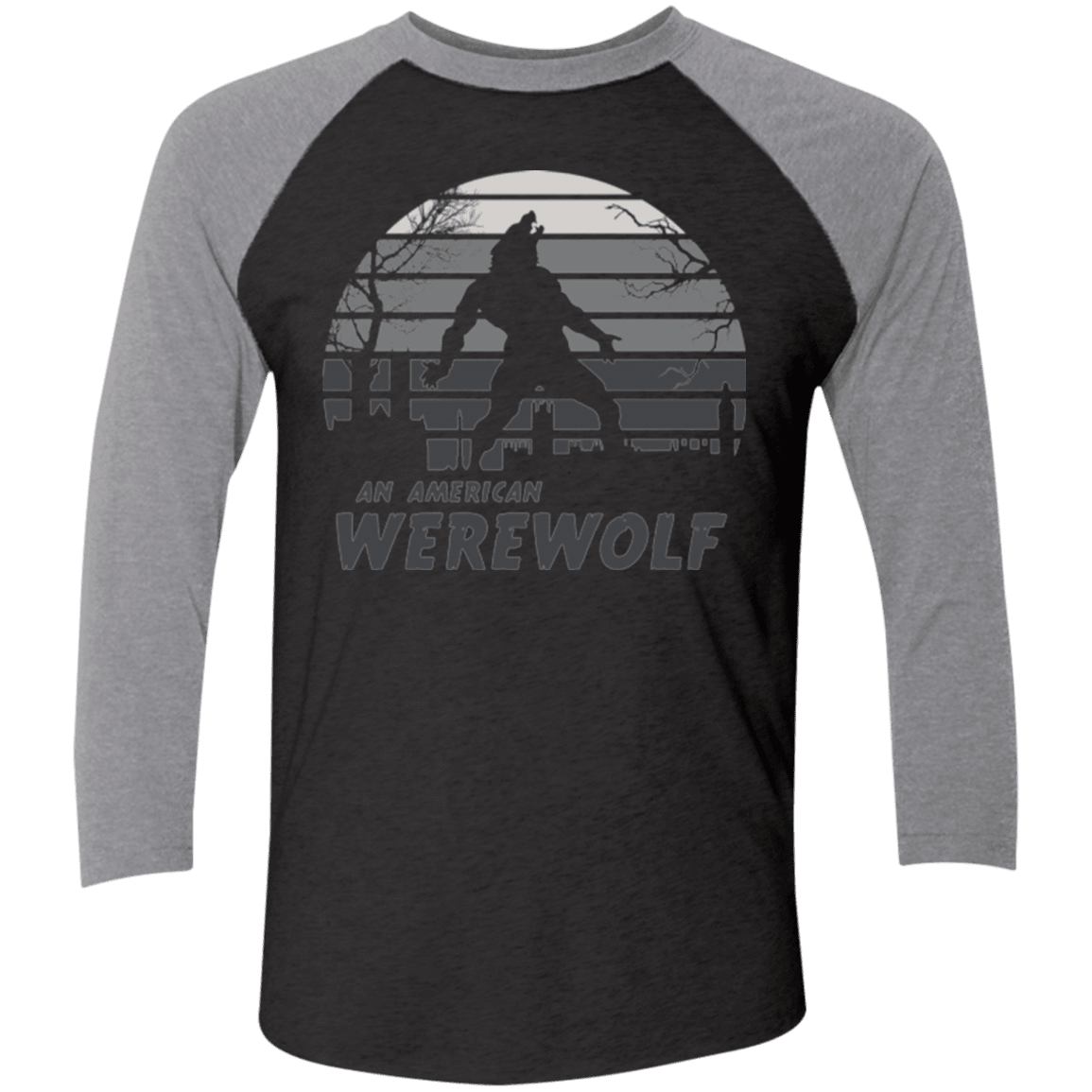 T-Shirts Vintage Black/Premium Heather / X-Small Werewolf Sun Set Men's Triblend 3/4 Sleeve