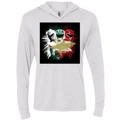 T-Shirts Heather White / X-Small White Green Red Triblend Long Sleeve Hoodie Tee
