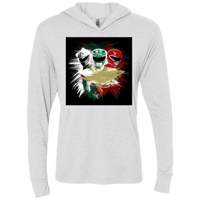 T-Shirts Heather White / X-Small White Green Red Triblend Long Sleeve Hoodie Tee