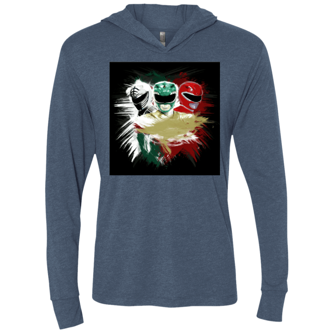 T-Shirts Indigo / X-Small White Green Red Triblend Long Sleeve Hoodie Tee
