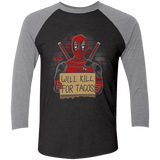 T-Shirts Vintage Black/Premium Heather / X-Small Will Kill for Tacos Men's Triblend 3/4 Sleeve